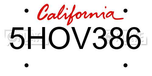 5HOV386 California License Plate