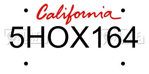 5HOX164 California License Plate