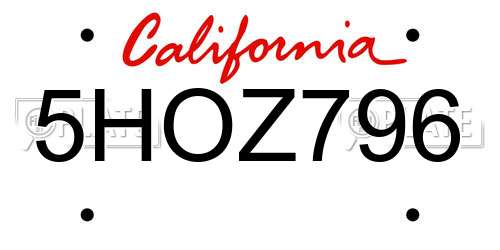 5HOZ796 California License Plate
