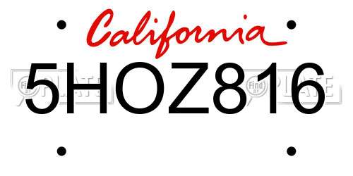 5HOZ816 California License Plate