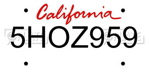 5HOZ959 California License Plate