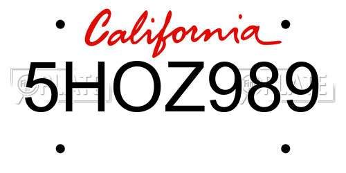 5HOZ989 California License Plate