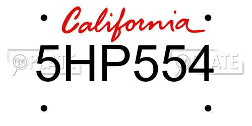 5HP554 California License Plate