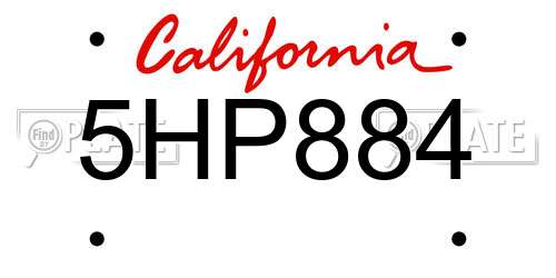 5HP884 California License Plate