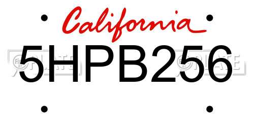 5HPB256 California License Plate