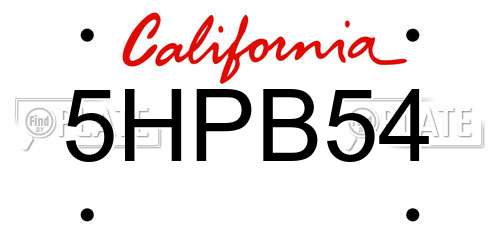 5HPB54 California License Plate