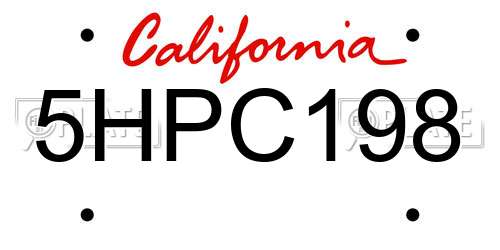 5HPC198 California License Plate