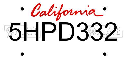 5HPD332 California License Plate
