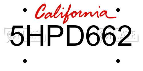 5HPD662 California License Plate