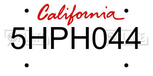 5HPH044 California License Plate