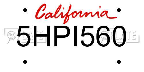 5HPI560 California License Plate