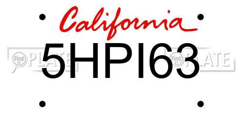 5HPI63 California License Plate