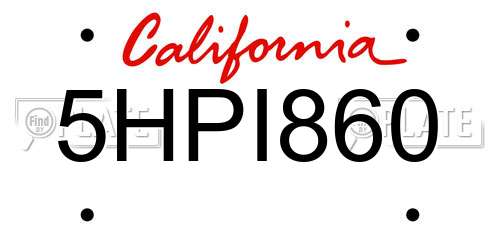 5HPI860 California License Plate