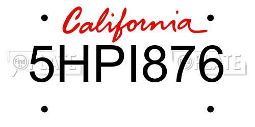 5HPI876 California License Plate
