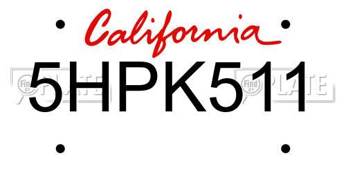 5HPK511 California License Plate