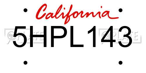 5HPL143 California License Plate
