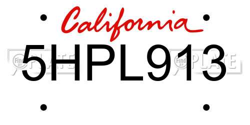 5HPL913 California License Plate