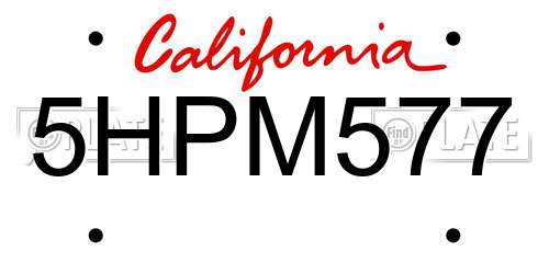 5HPM577 California License Plate