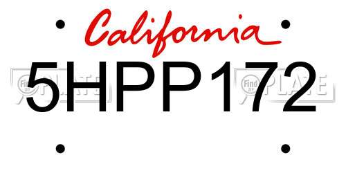 5HPP172 California License Plate