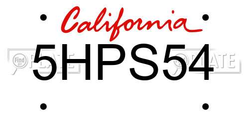 5HPS54 California License Plate