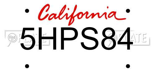 5HPS84 California License Plate