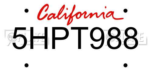5HPT988 California License Plate