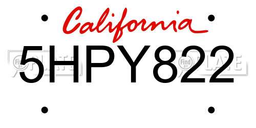 5HPY822 California License Plate