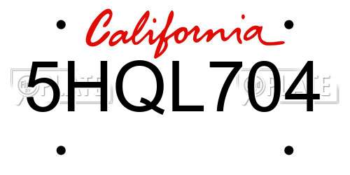 5HQL704 California License Plate