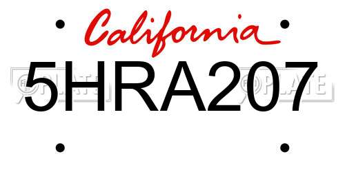 5HRA207 California License Plate