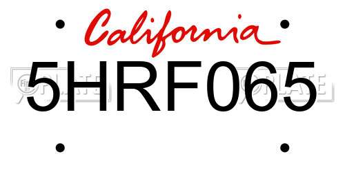 5HRF065 California License Plate