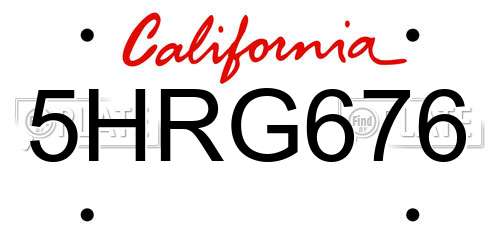 5HRG676 California License Plate