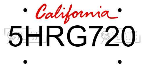 5HRG720 California License Plate