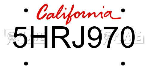 5HRJ970 California License Plate