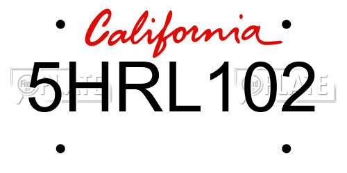 5HRL102 California License Plate