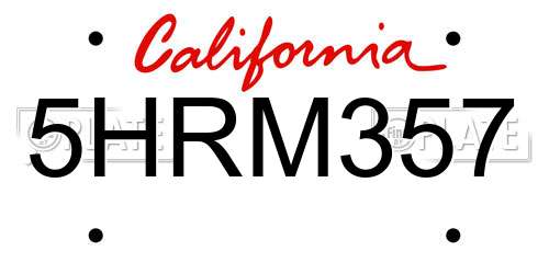 5HRM357 California License Plate