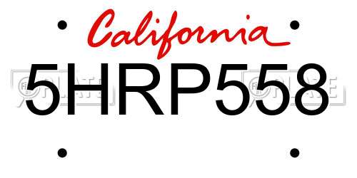 5HRP558 California License Plate