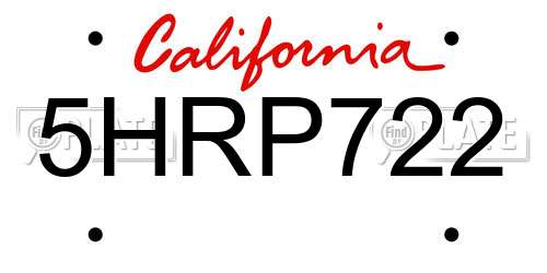 5HRP722 California License Plate