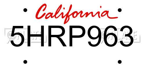 5HRP963 California License Plate