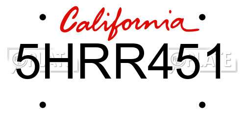 5HRR451 California License Plate