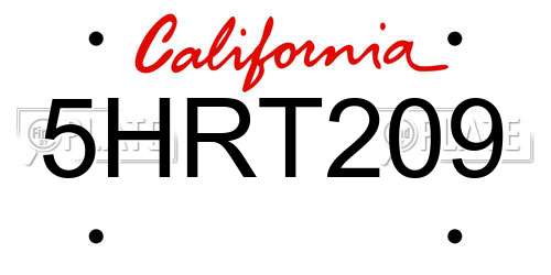 5HRT209 California License Plate