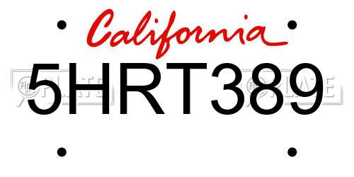 5HRT389 California License Plate