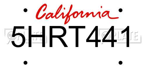 5HRT441 California License Plate