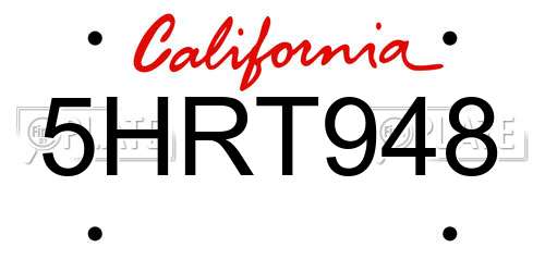 5HRT948 California License Plate