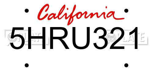 5HRU321 California License Plate