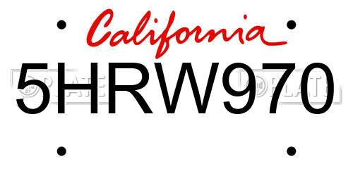 5HRW970 California License Plate