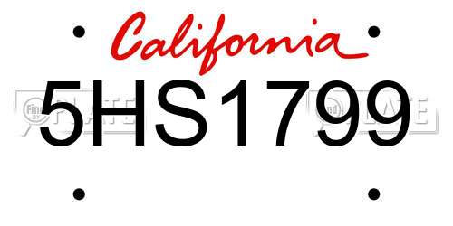 5HS1799 California License Plate