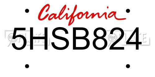 5HSB824 California License Plate