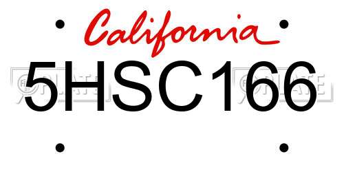 5HSC166 California License Plate