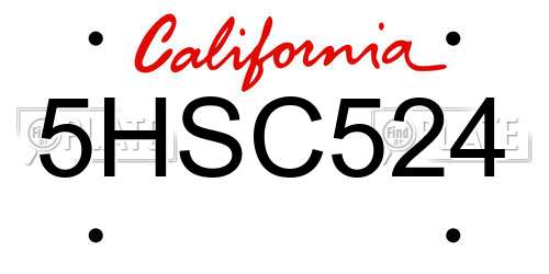 5HSC524 California License Plate