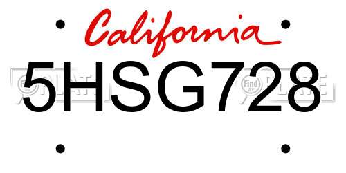 5HSG728 California License Plate